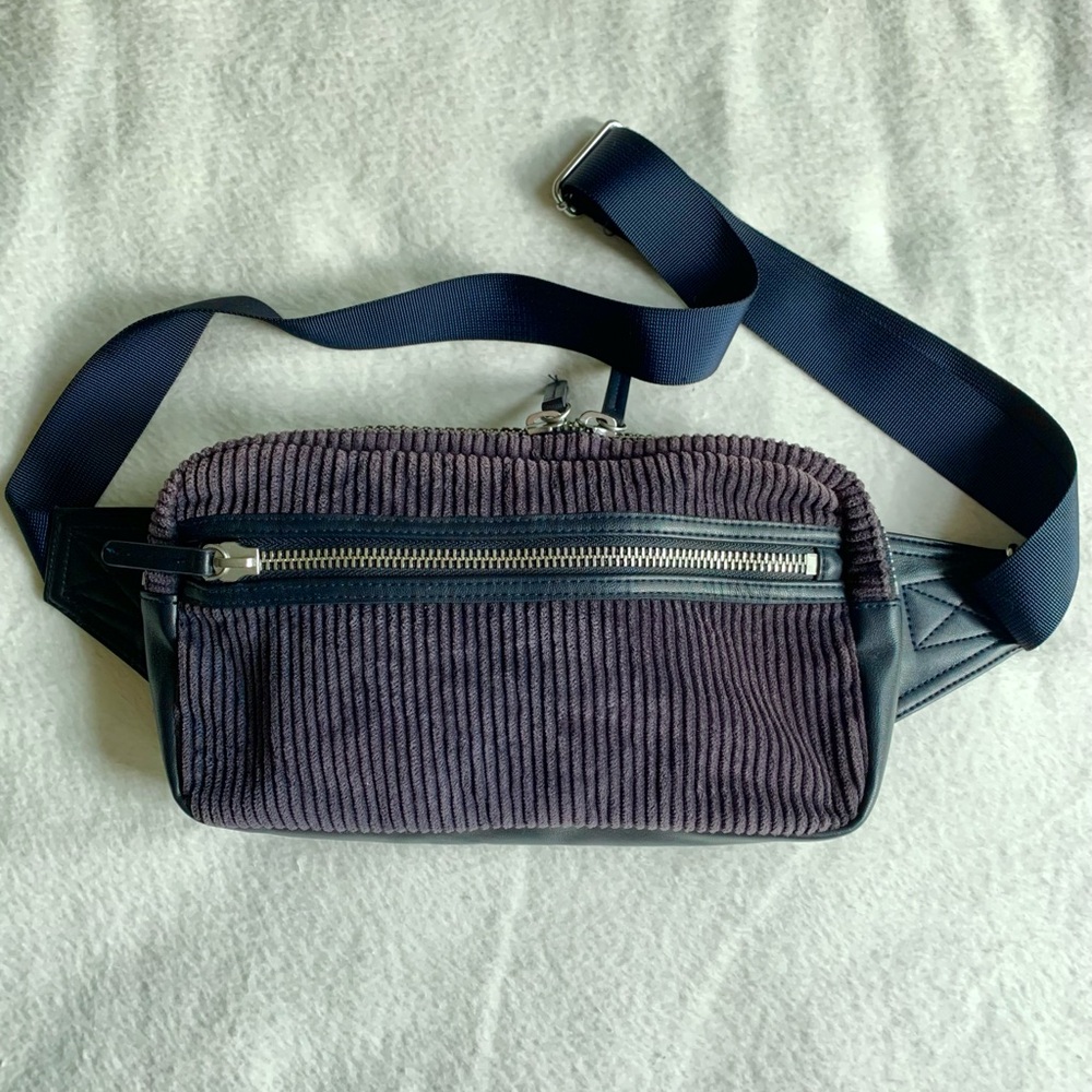 Corduroy Navy Blue Crossbody Bag (Multiple Zipped Pockets and Adjustable…